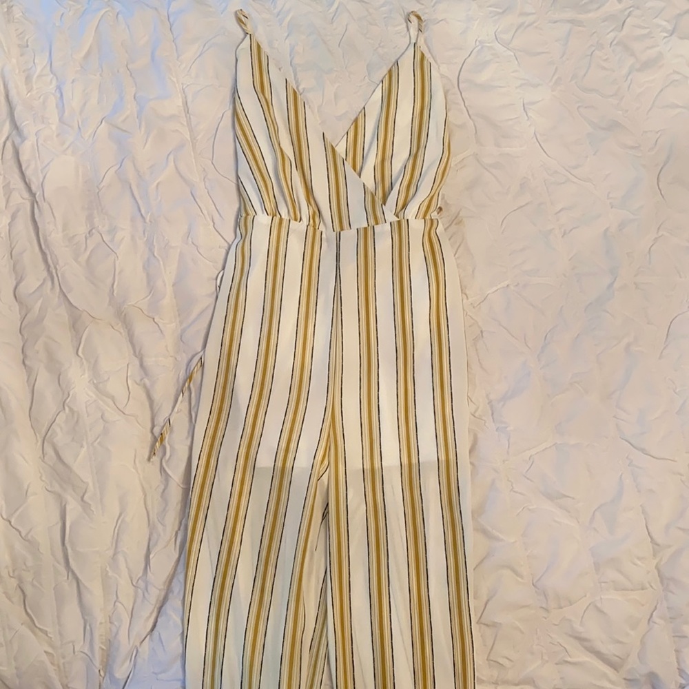 Emory Park White and Yellow Striped Jumpsuit